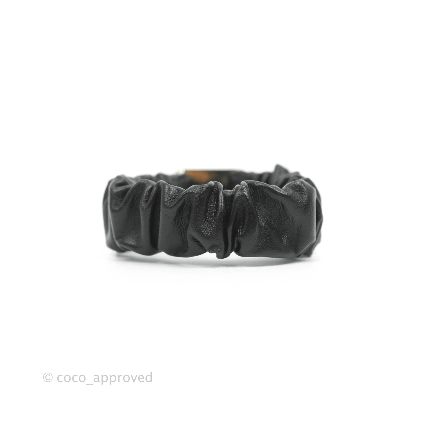 Chanel CC Black Leather Hair Accessory Gold Tone 21B