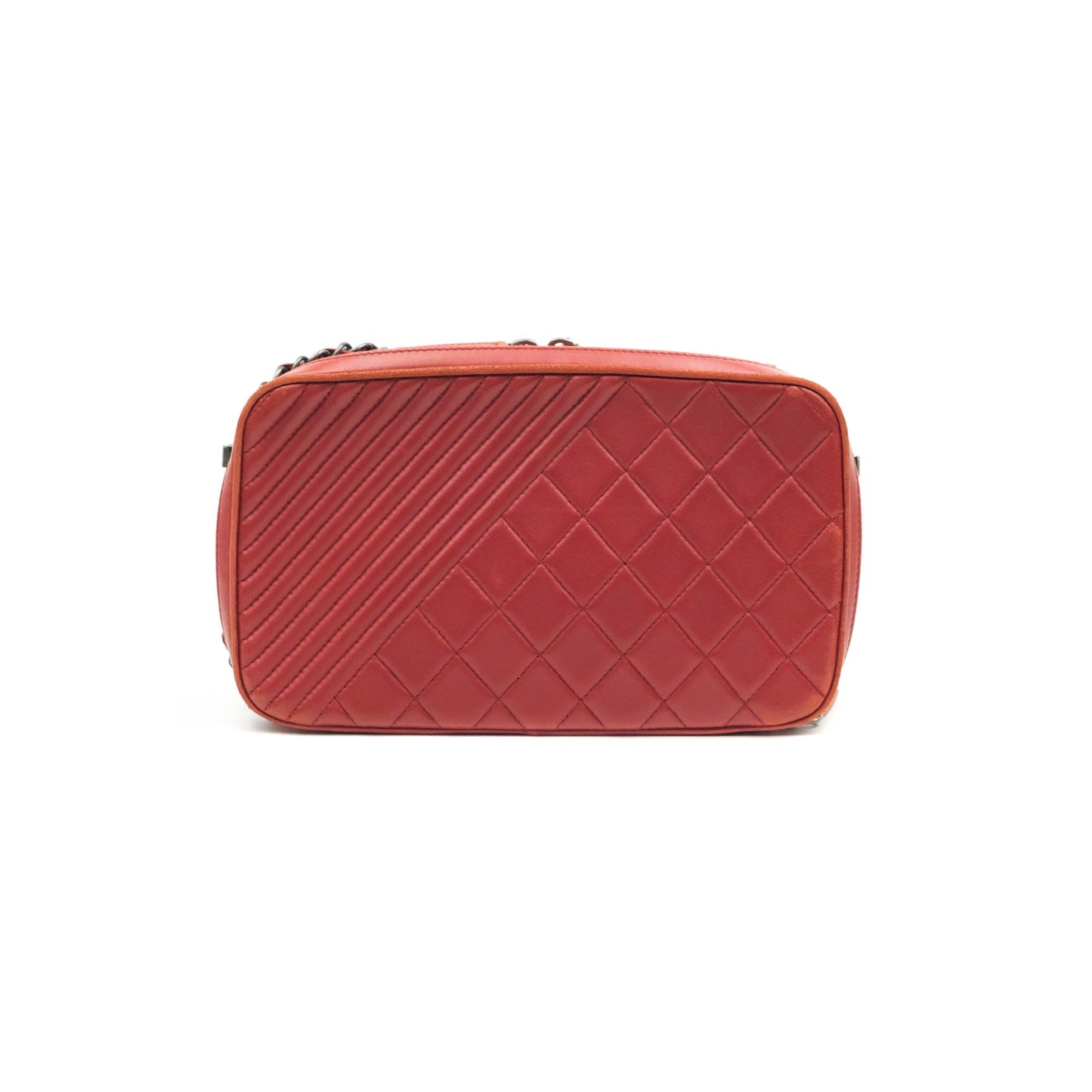 Chanel Quilted Crossbody Camera Bag Red Lambskin Ruthenium Hardware