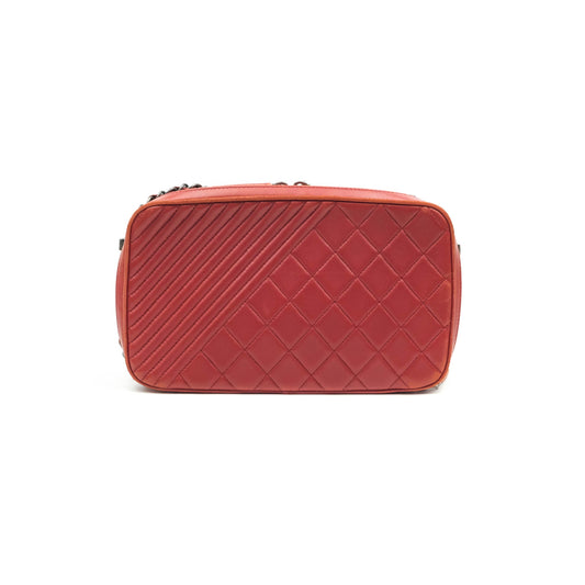 Chanel Quilted Crossbody Camera Bag Red Lambskin Ruthenium Hardware