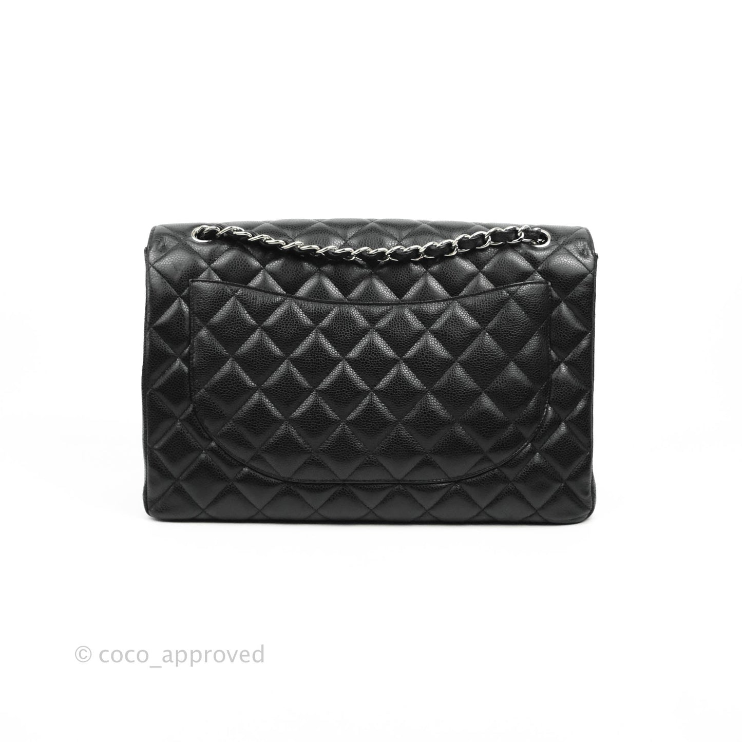 Chanel Quilted Maxi Single Flap Black Caviar Silver Hardware