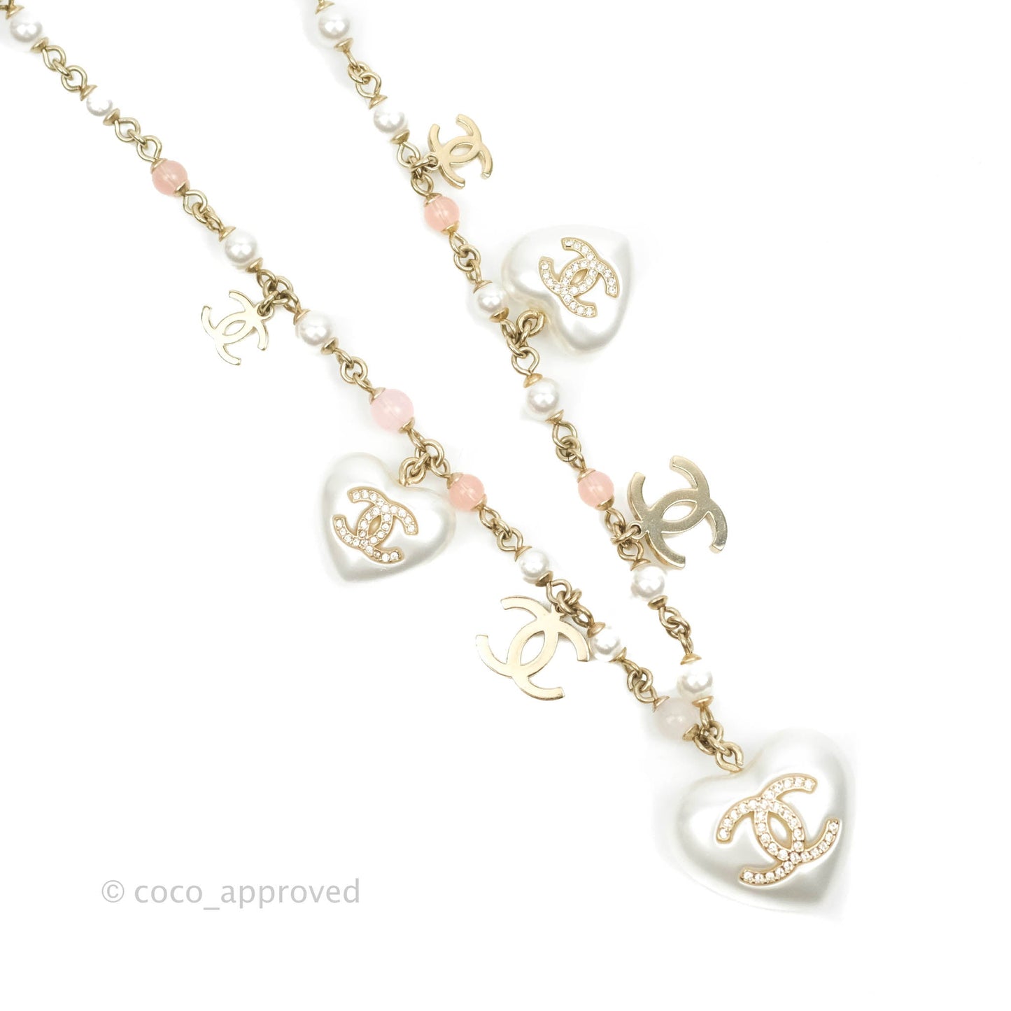 Chanel CC Crystal Pearl Heart Belt Gold Tone 21B