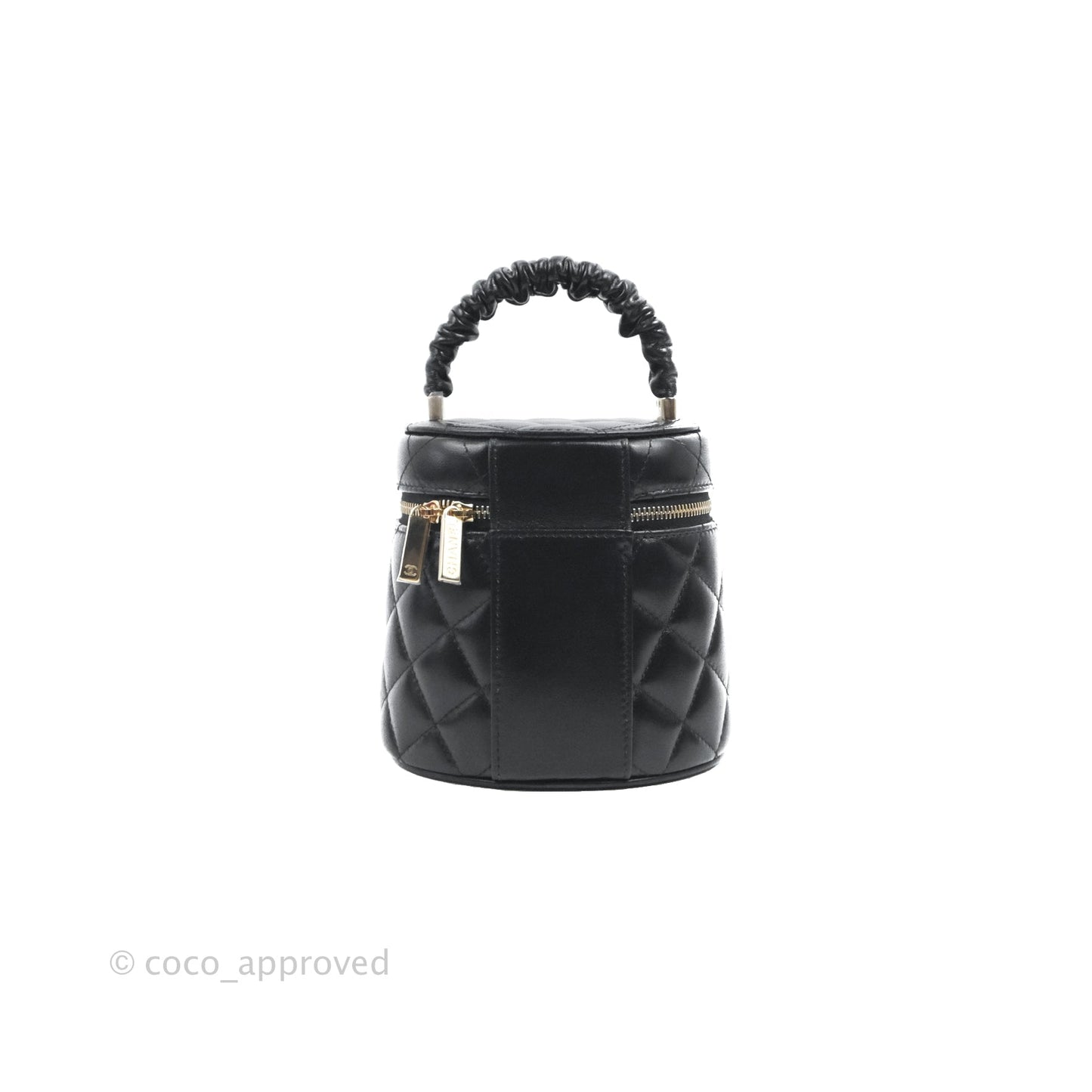 Chanel Small Top Handle Vanity Case Black Shiny Lambskin Gold Hardware 22S