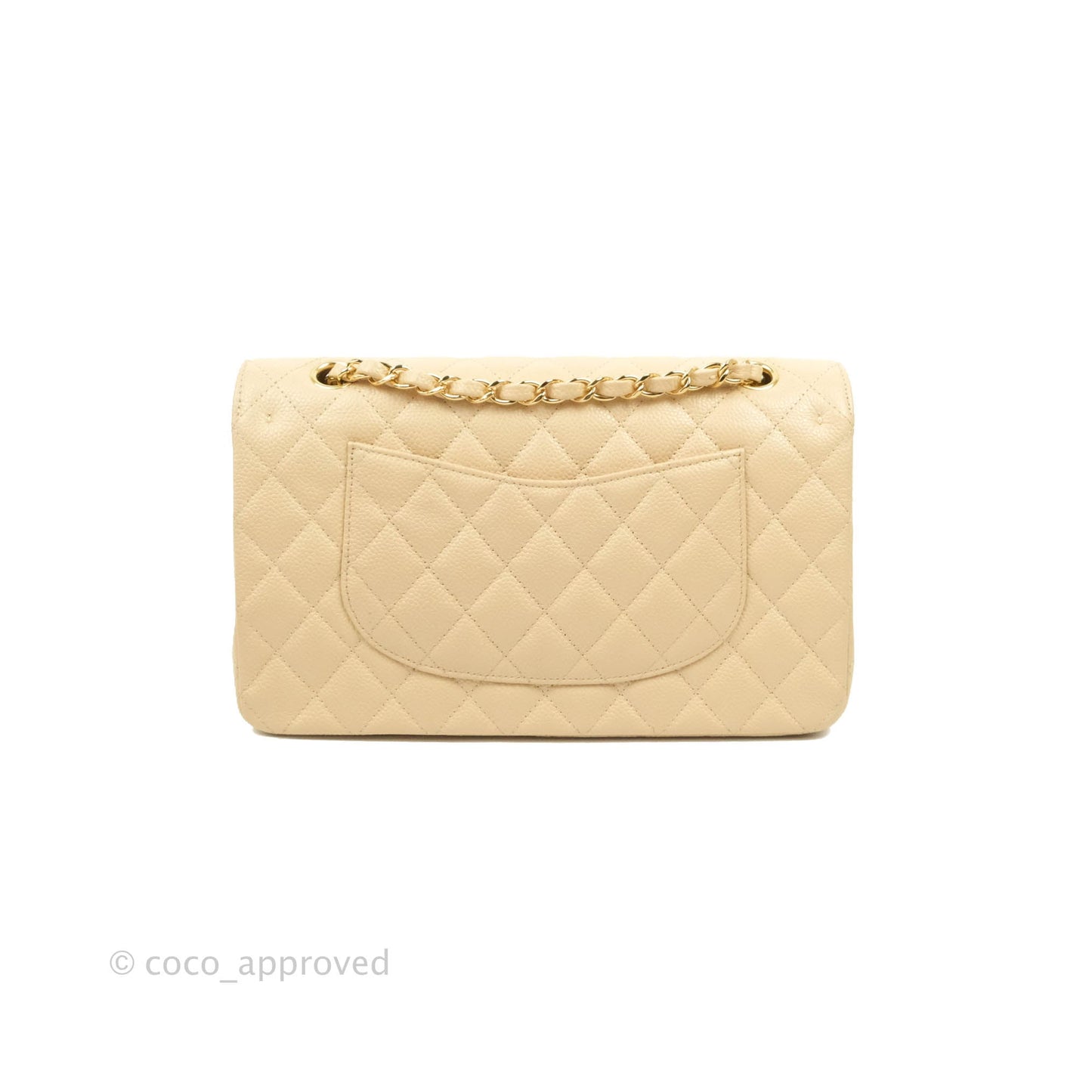Chanel Classic M/L Medium Flap Quilted Beige Caviar Gold Hardware