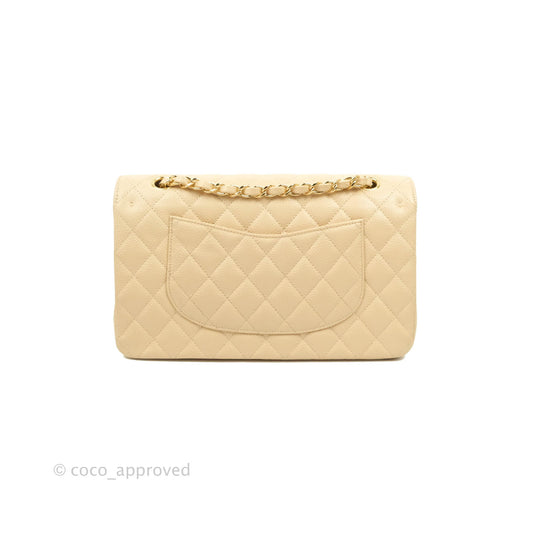 Chanel Classic M/L Medium Flap Quilted Beige Caviar Gold Hardware