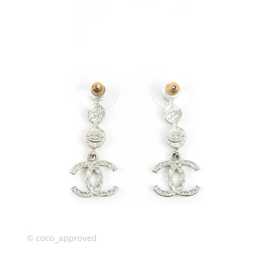 Chanel Crystal CC Drop Earrings Silver Tone 21B