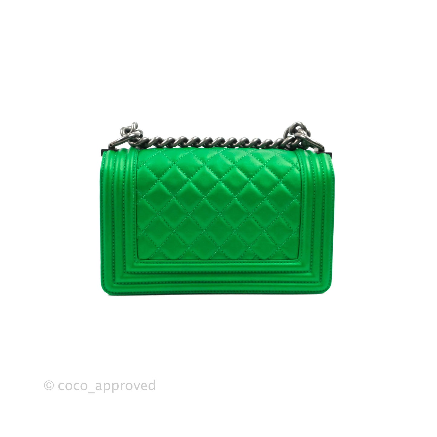 Chanel Small Boy Green Calfskin Ruthenium Hardware
