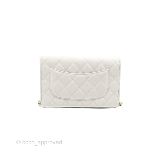 Chanel Quilted Classic Wallet on Chain WOC White Caviar Gold Hardware