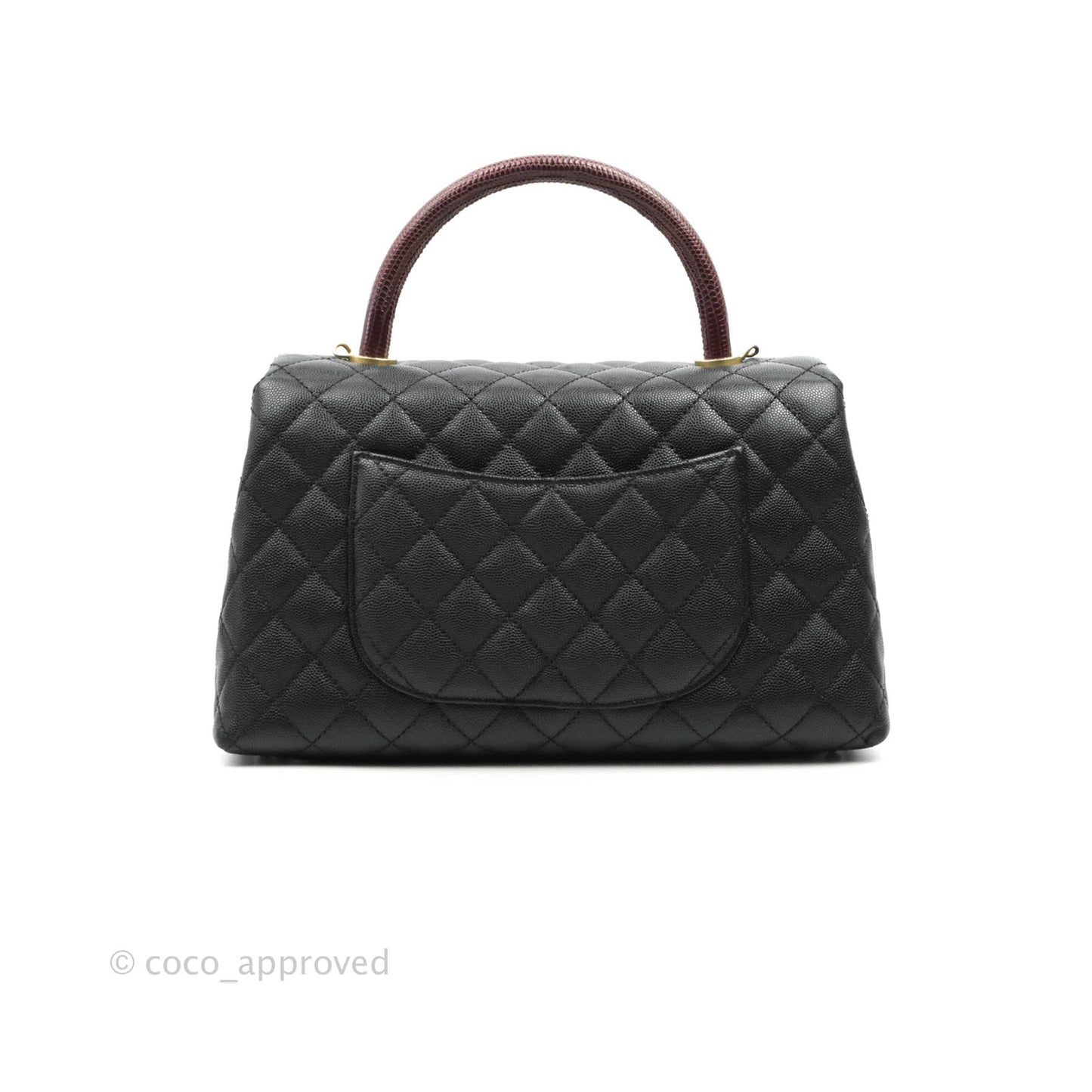 Chanel Medium Coco Handle Quilted Black Caviar Lizard Handle Gold Hardware