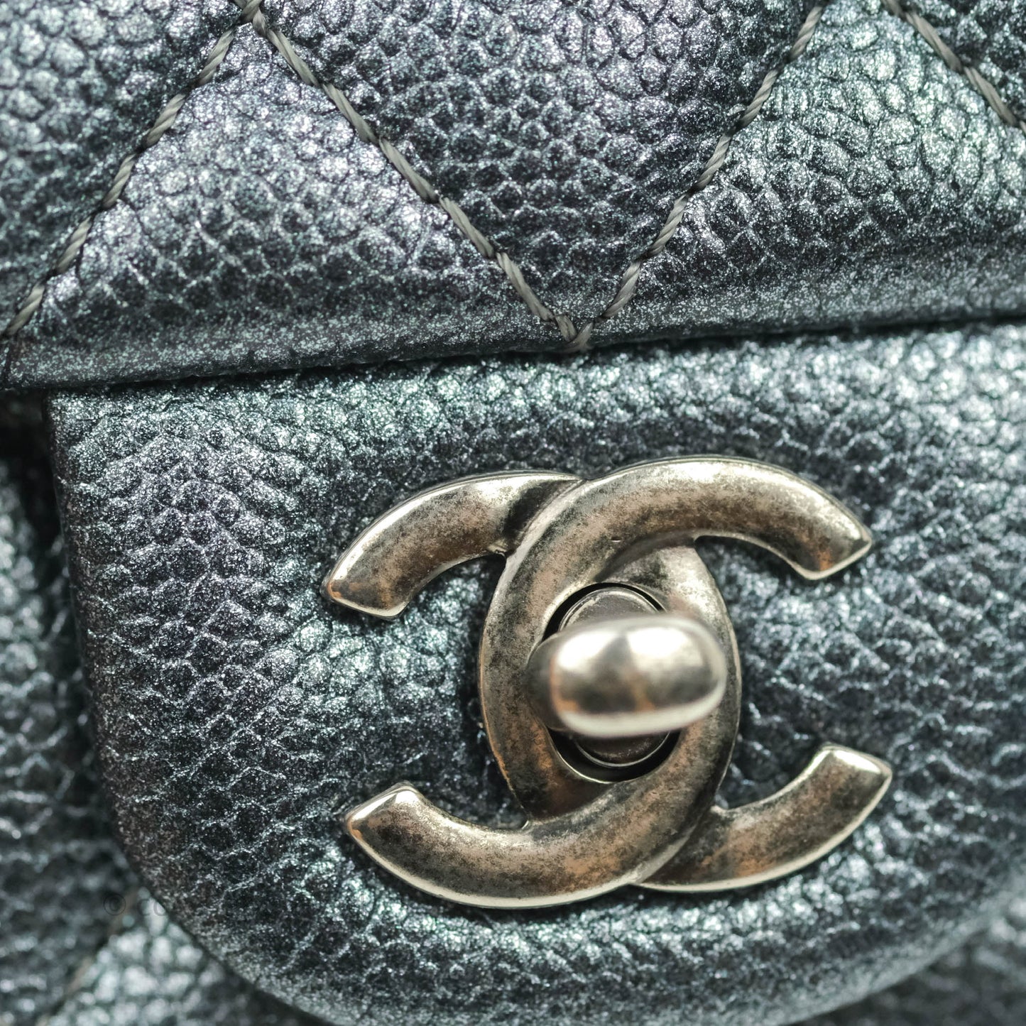 Chanel Quilted Extra Mini Rectangular Flap Metallic Dark Grey Caviar Ruthenium Hardware