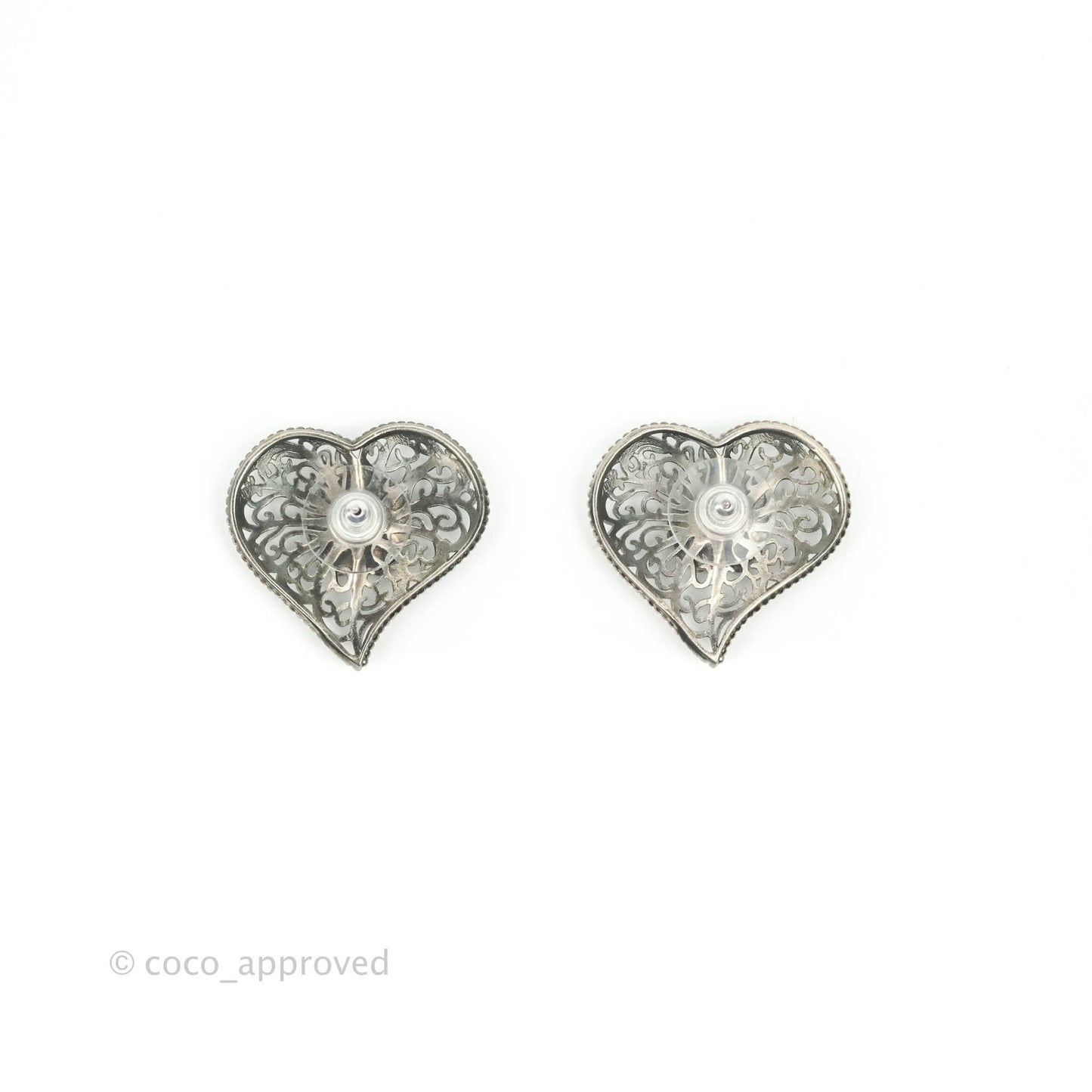 Chanel CC Heart Earrings Ruthenium Tone 15A