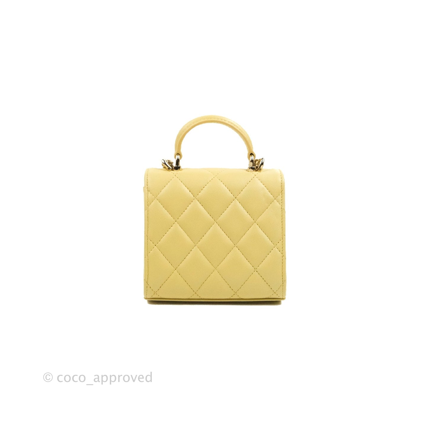 Chanel Mini Handle Clutch With Chain Yellow Lambskin Gold Hardware