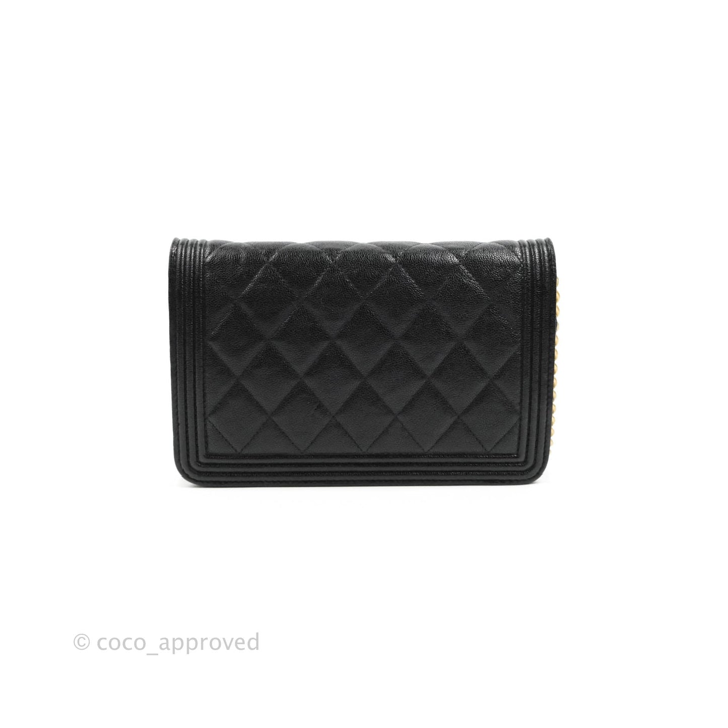 Chanel Quilted Boy Wallet on Chain WOC Black Caviar Aged Gold Hardware