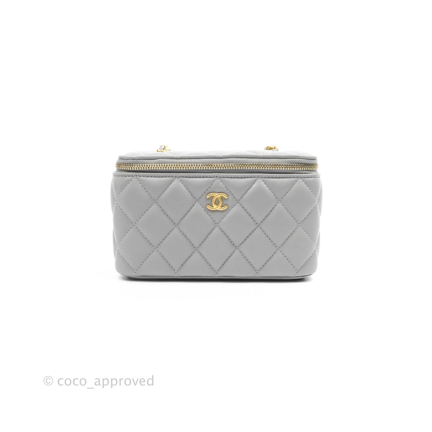 Chanel Vanity with Pearl Crush Chain Grey Lambskin Aged Gold Hardware
