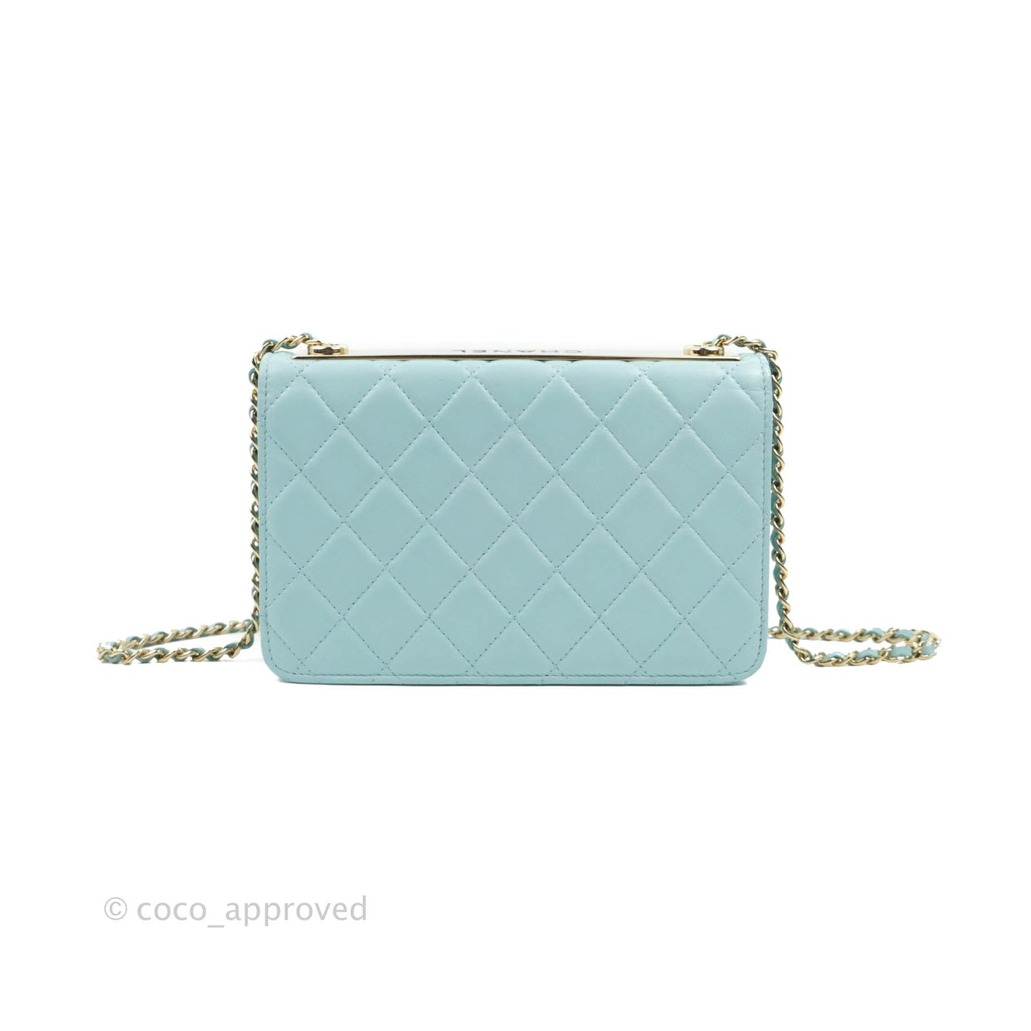 Chanel Trendy CC Quilted Wallet on Chain WOC Tiffany Blue Lambskin Gold Hardware