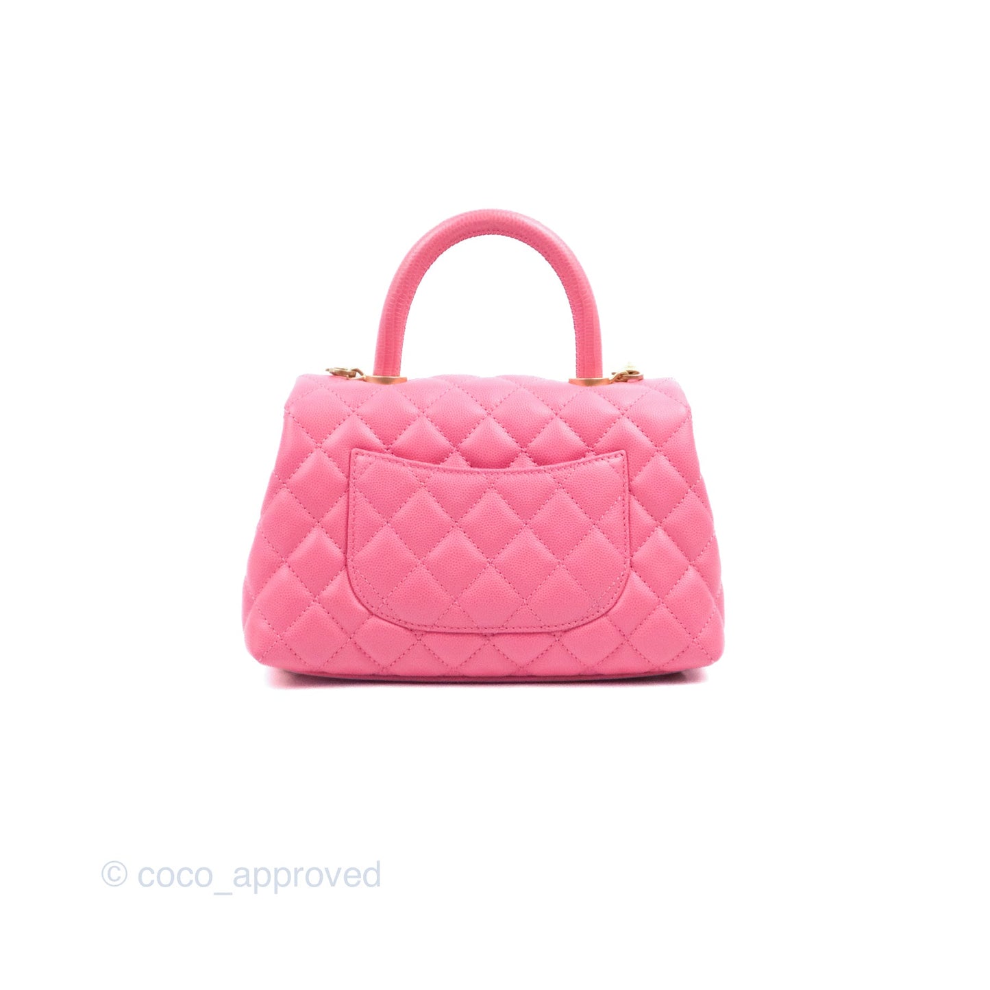 Chanel Small Coco Handle Quilted Pink Caviar Aged Gold Hardware Lizard Embossed Handle