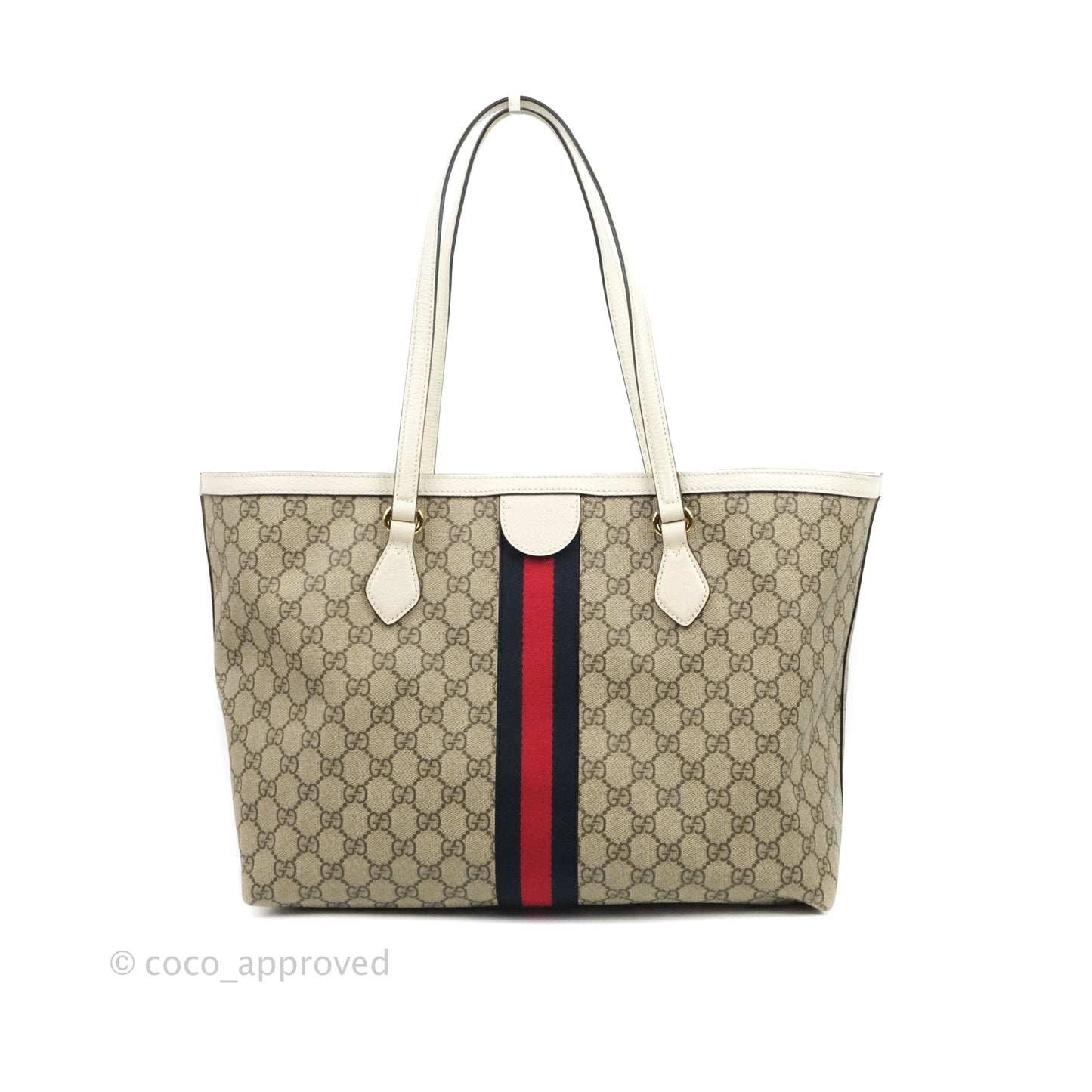 Gucci Ophidia Medium Tote With Web GG Supreme Canvas Beige Ebony