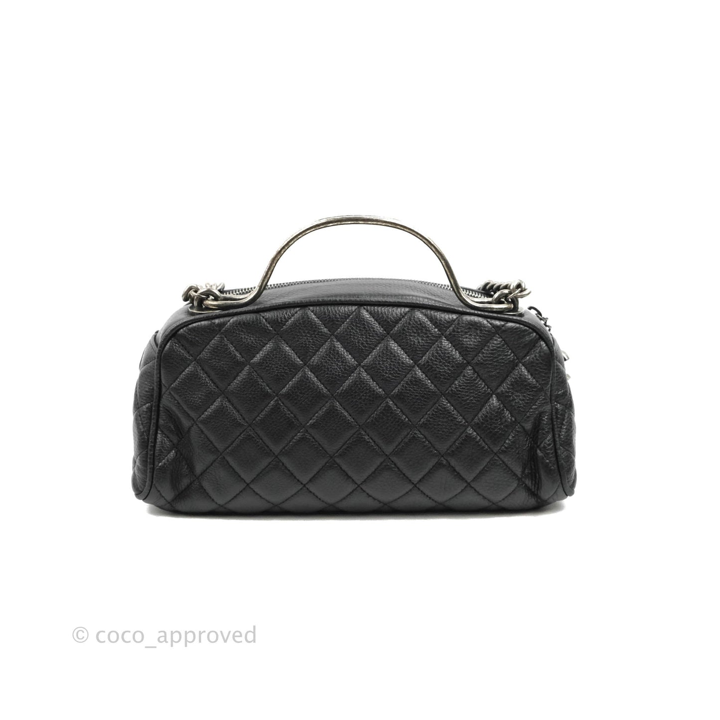Chanel Quilted Airline Bowling Bag with Handle Black Calfskin Ruthenium Hardware