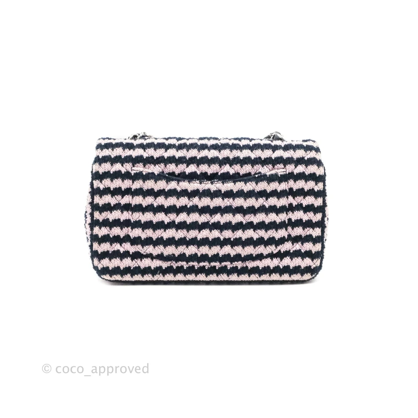 Chanel Mini Rectangular Flap Bag Navy Pink Striped Tweed Silver Hardware