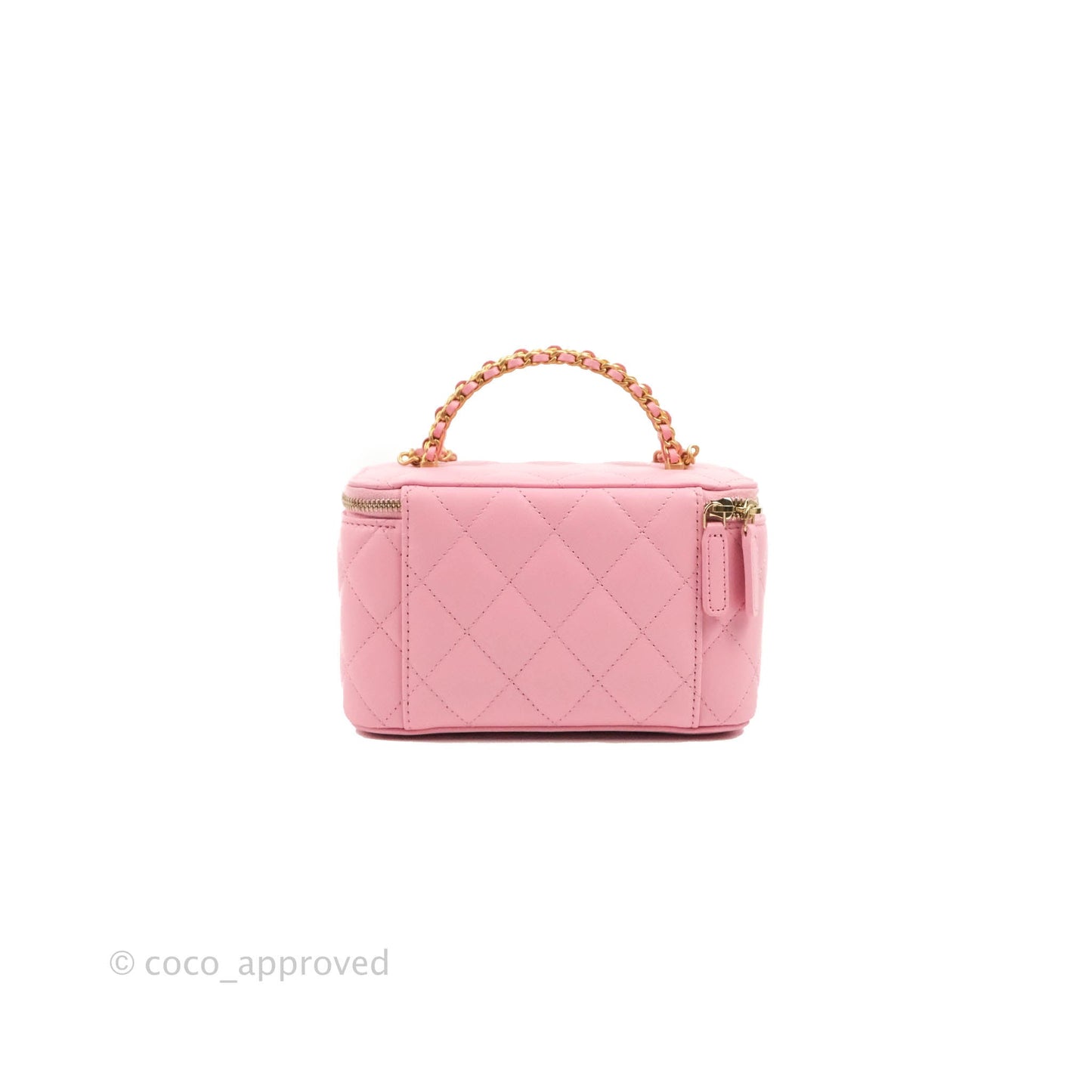 Chanel Vanity Rectangular with Top Handle Pick Me Up Pink Lambskin Aged Gold Hardware 22S