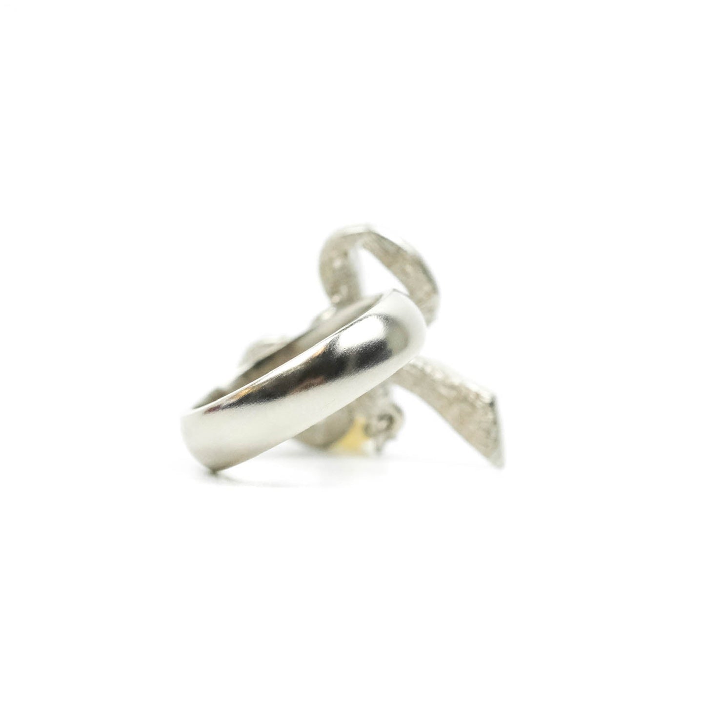 Chanel CC Crystal Bow Knot Drop Tear Pearl Ring Silver Tone 20A