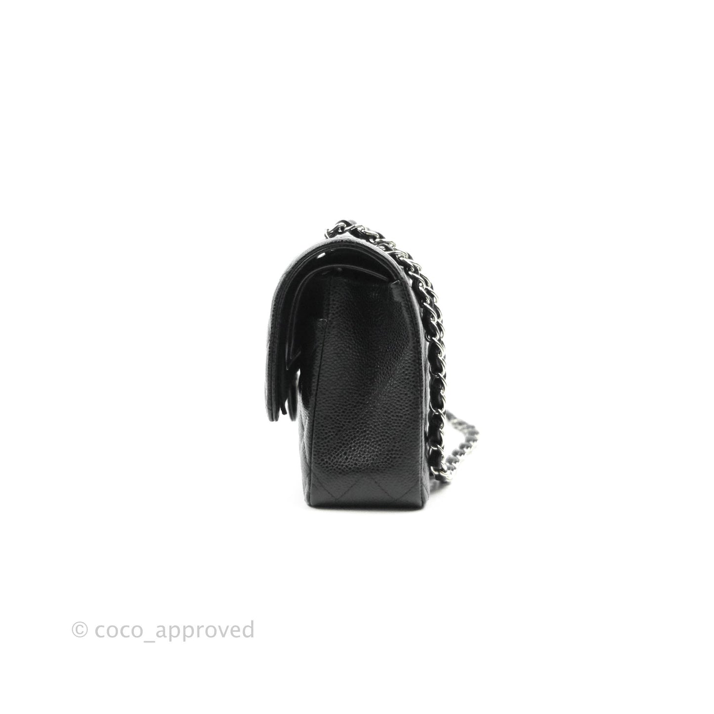 Chanel Classic M/L Medium Double Flap Bag Black Caviar Silver Hardware