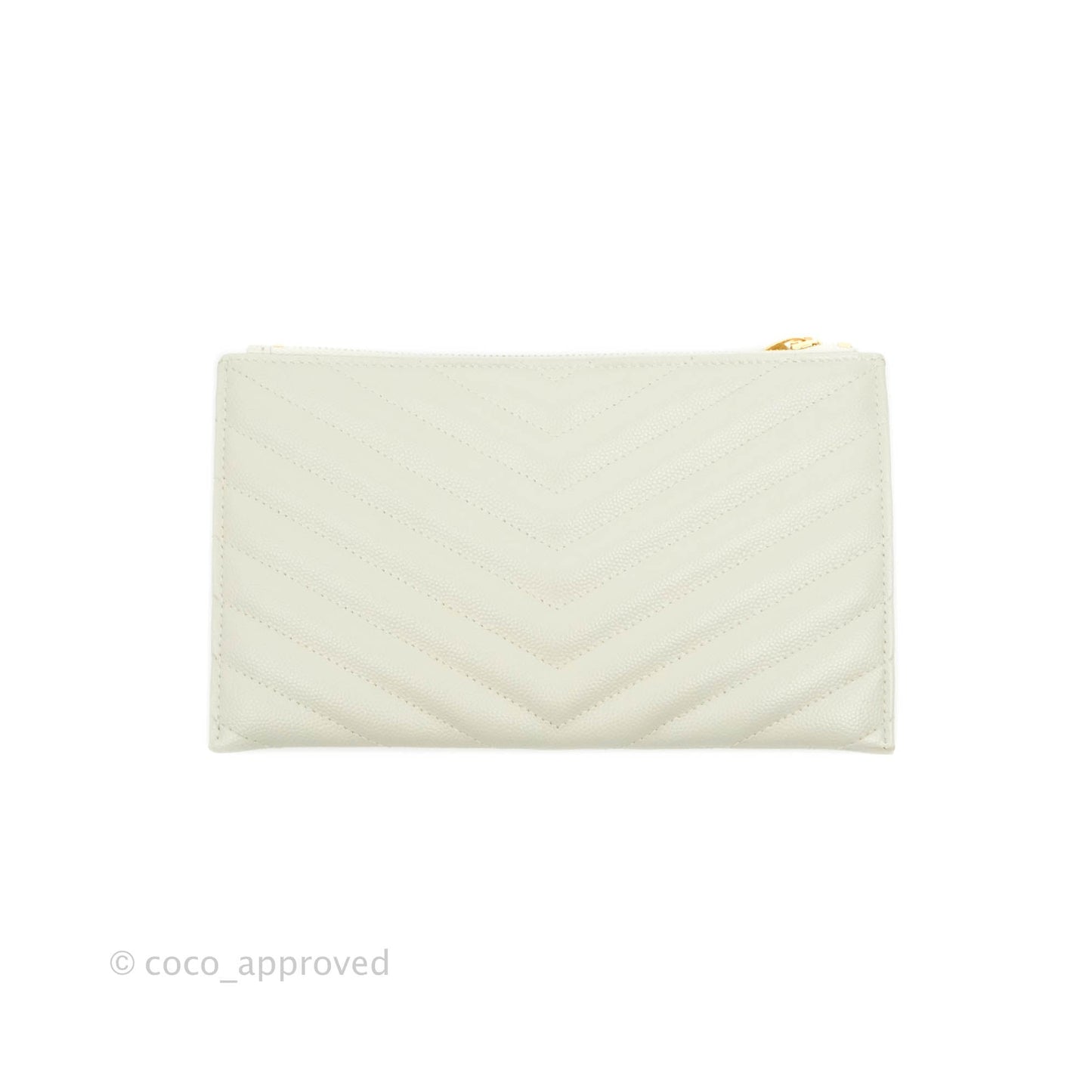 Saint Laurent Envelope Zip Pouch Ivory Caviar Gold Hardware