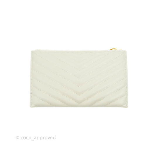 Saint Laurent Envelope Zip Pouch Ivory Caviar Gold Hardware
