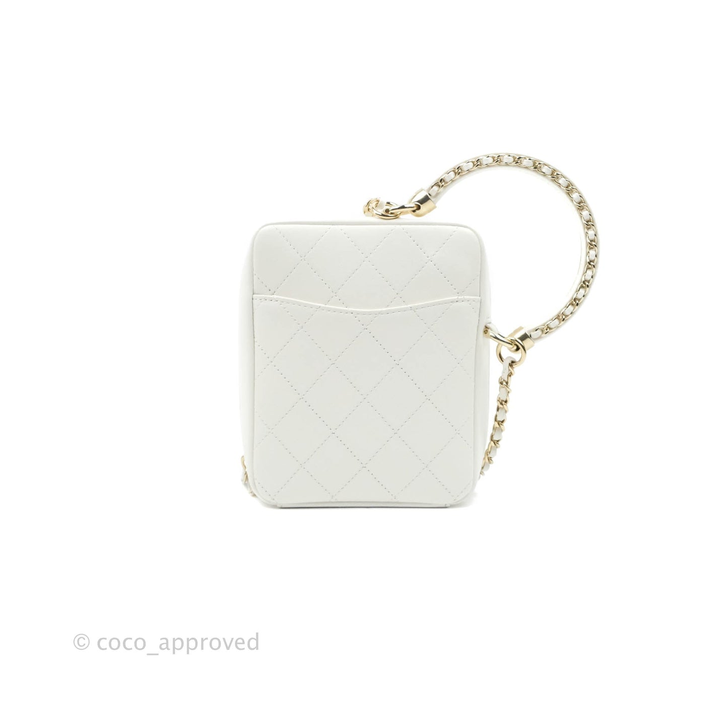 Chanel Circular Handle Zip Around Vanity Case White Calfskin Gold Hardware 20S