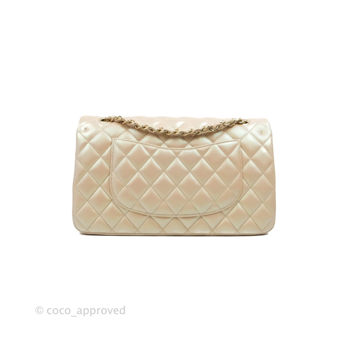 Chanel Classic M/L Medium Double Flap Iridescent Beige Calfskin Gold Hardware 21S