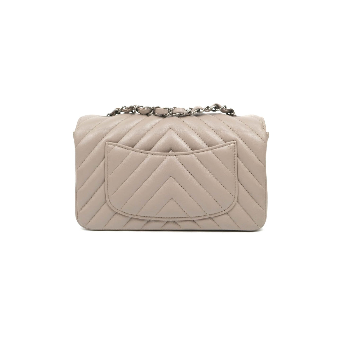 Chanel Chevron Mini Rectangular Flap Taupe Grey Calfskin Ruthenium Hardware 18B
