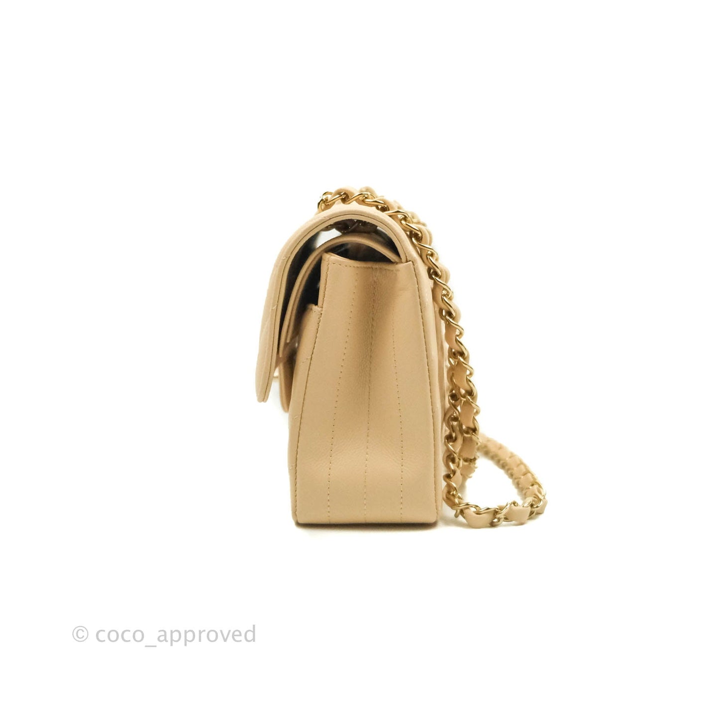 Chanel Classic S/M Small Double Flap Chevron Beige Caviar Gold Hardware