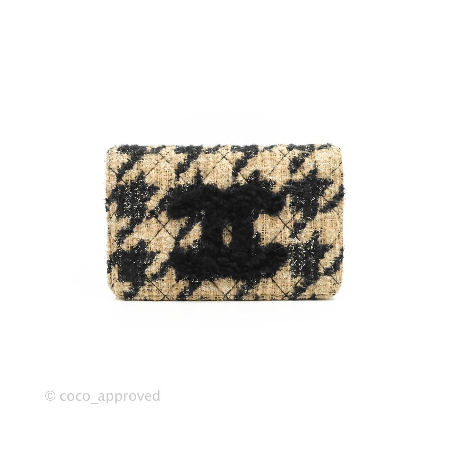 Chanel Wallet On Chain WOC Houndstooth Beige Black Tweed Gold Hardware