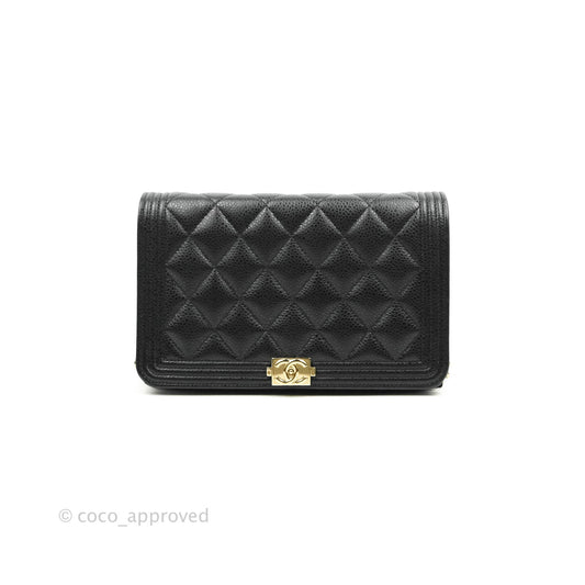 Chanel Quilted Boy Wallet on Chain WOC Black Caviar Gold Hardware