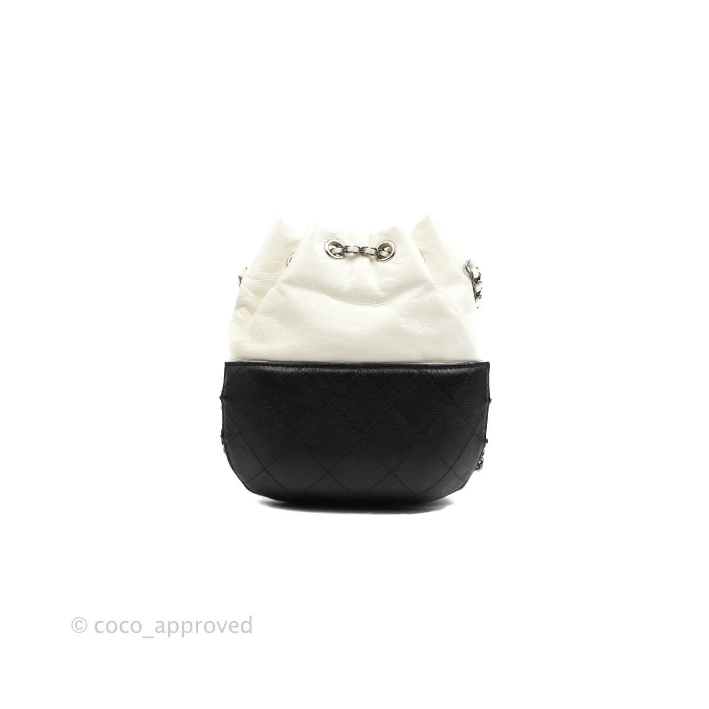 Chanel Small Gabrielle Drawstring Bag White Black Calfskin