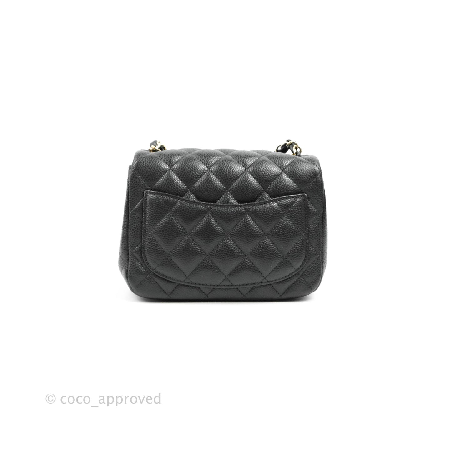 Chanel Quilted Mini Square Flap Bag Pearly Black Caviar Gold Hardware
