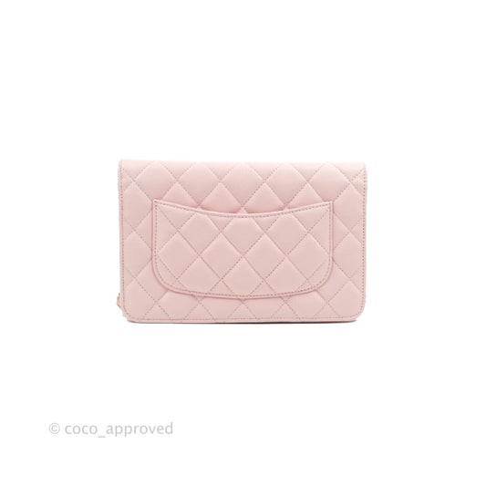 Chanel Quilted Classic Wallet on Chain WOC Light Pink Caviar Gold Hardware 22S