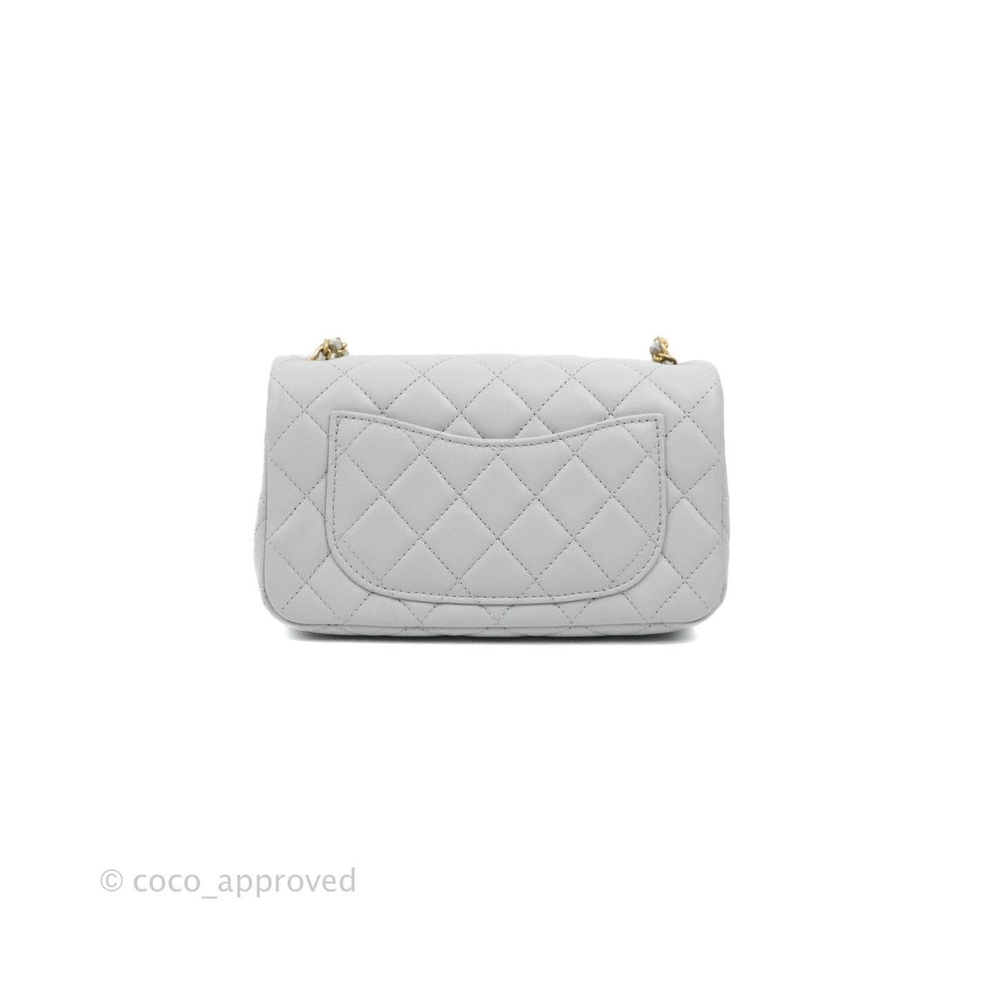 Chanel Quilted Mini Rectangular Pearl Crush Light Grey Lambskin Aged Gold Hardware