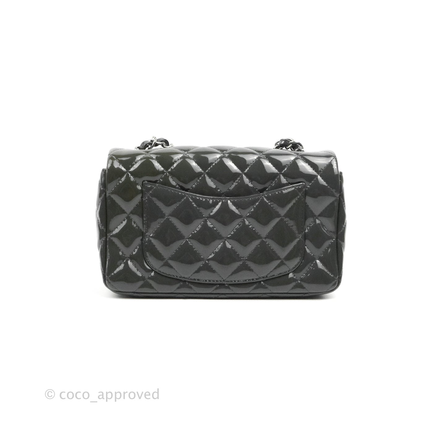 Chanel Quilted Mini Rectangular Dark Grey Patent Silver Hardware