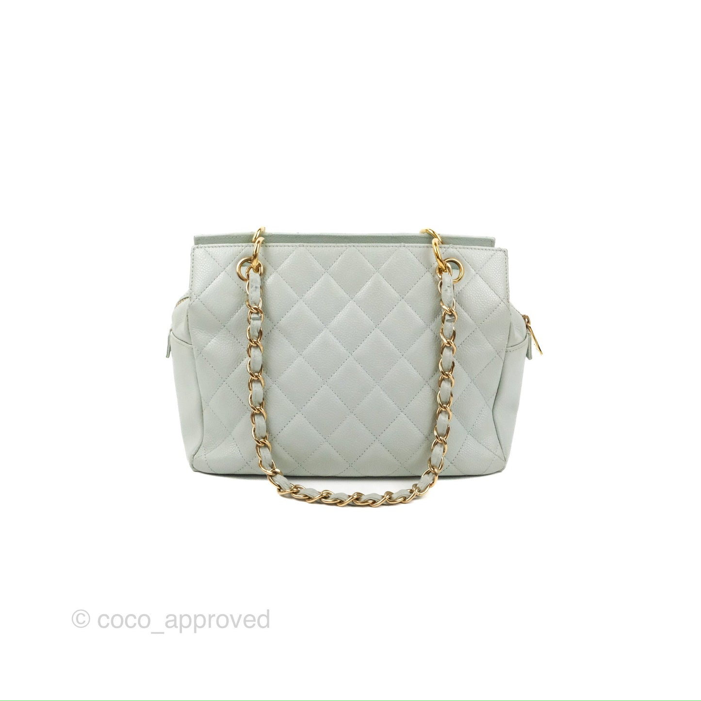 Chanel PTT Petite Timeless Shopping Tote Bag Light Tiffany Blue Caviar Gold Hardware