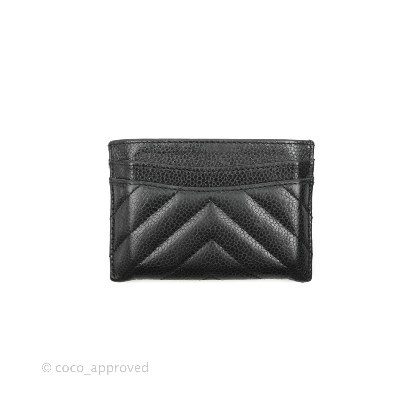 Chanel Classic Chevron Flat Card Holder Black Caviar Silver Hardware