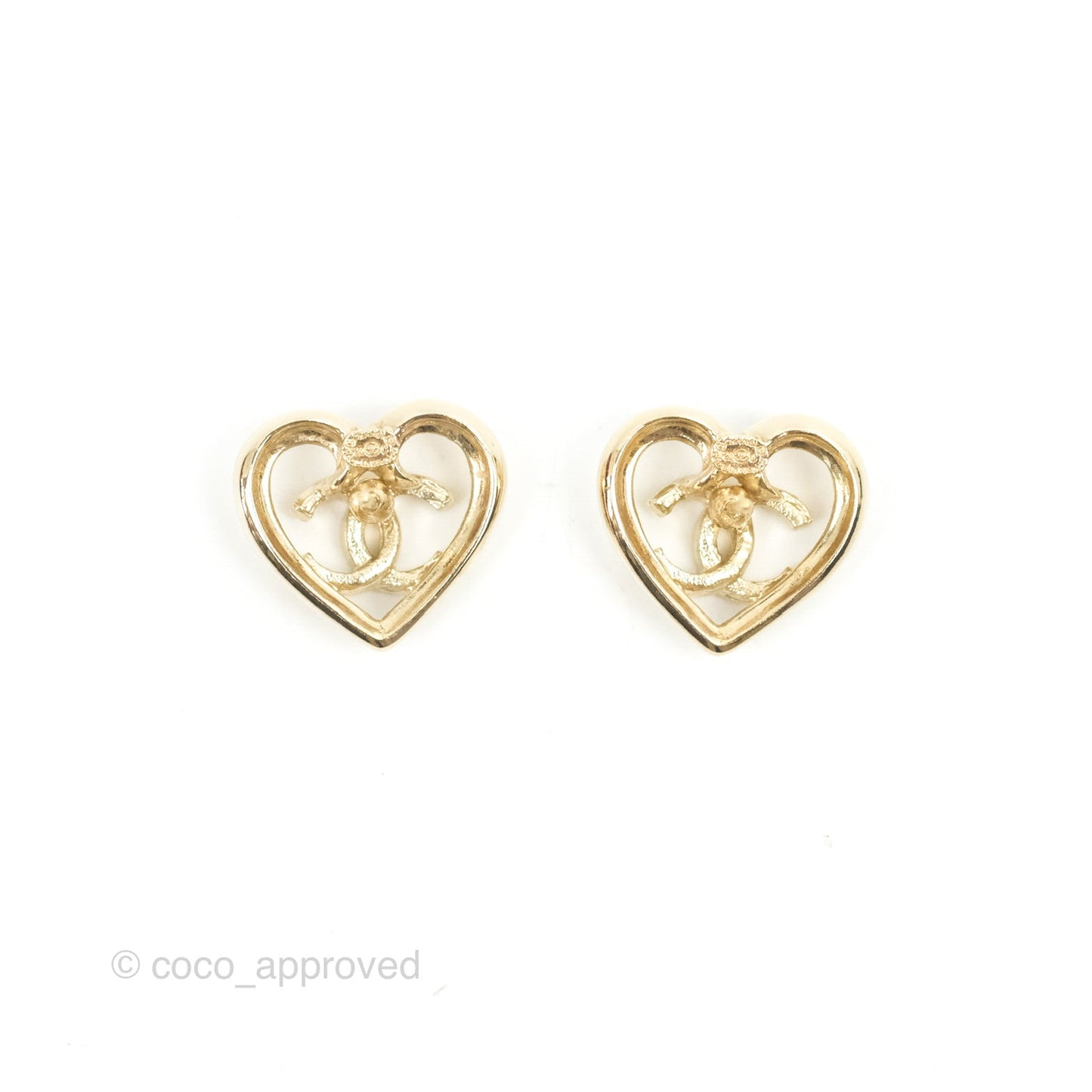 Chanel CC Crystal Heart Shape Earrings Gold Tone 23C