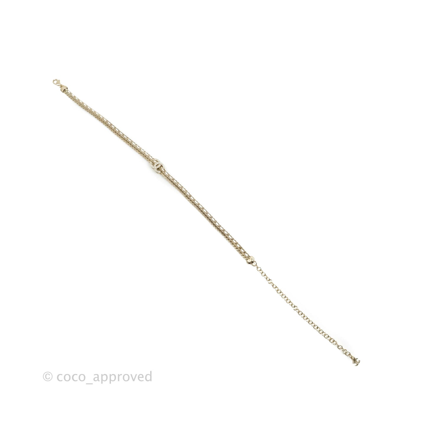 Chanel Crystal CC White Leather Braided Chain Choker Gold Tone 22S