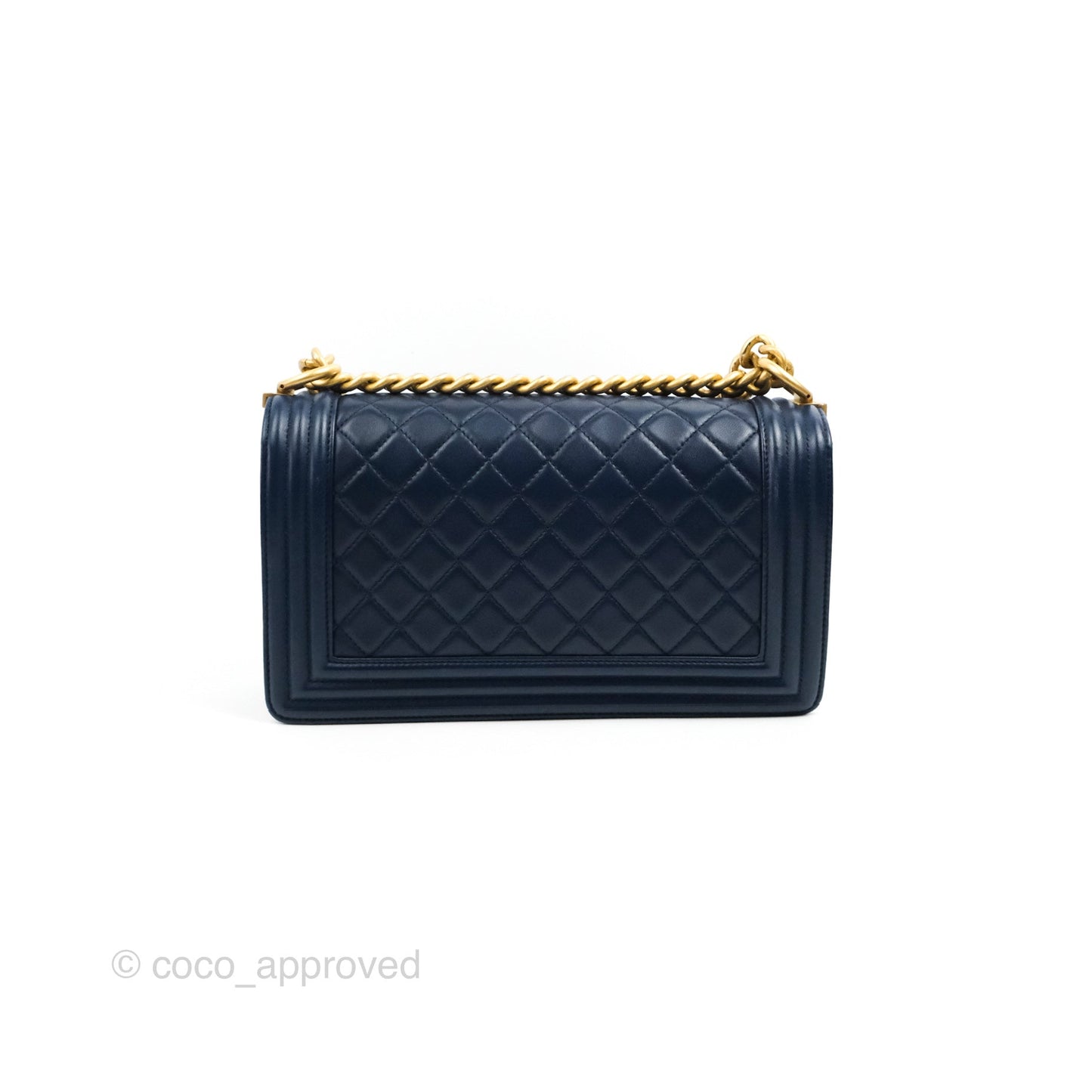 Chanel Quilted Medium Boy Navy Lambskin Aged Gold Hardware