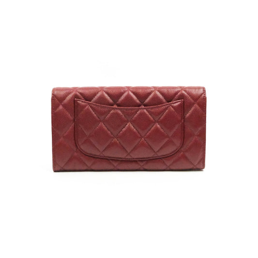 Chanel Caviar Quilted Long Flap Wallet Burgundy Caviar Gold Hardware