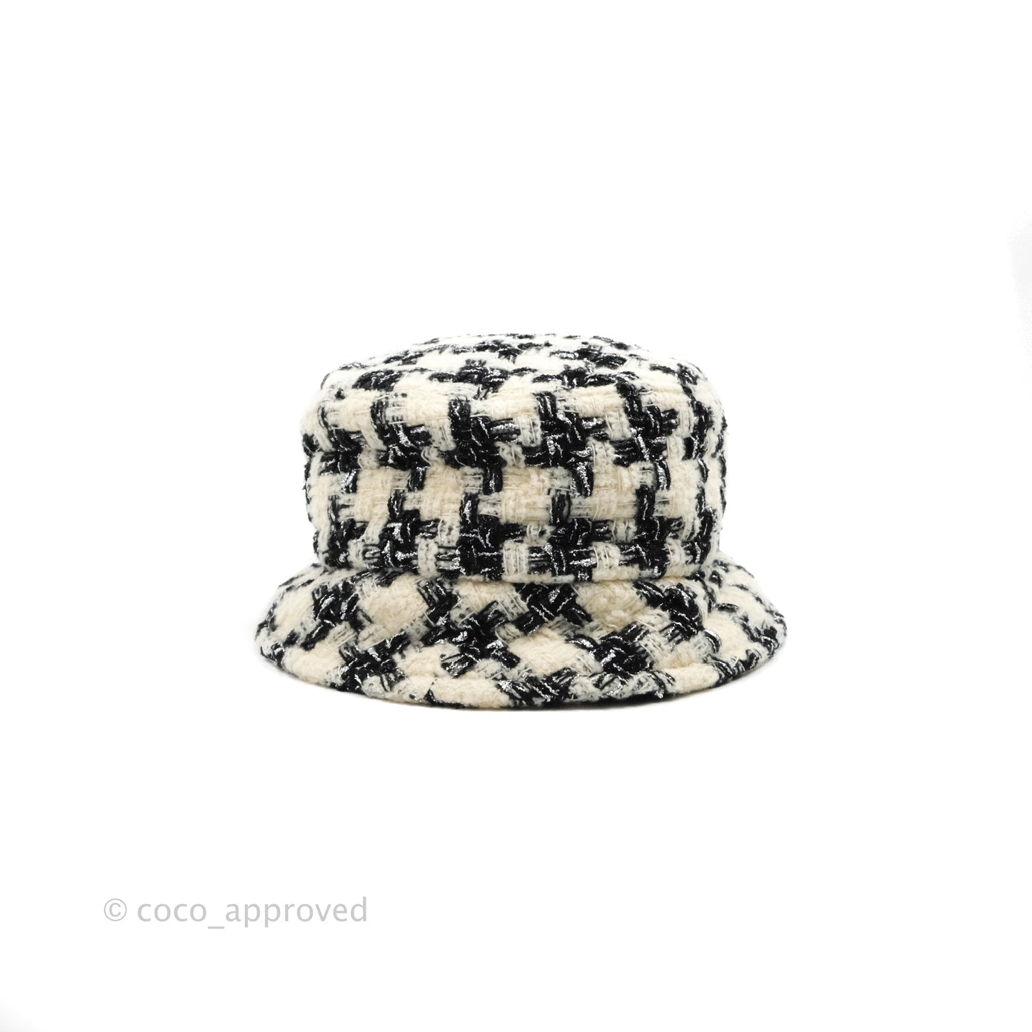 Chanel Houndstooth Tweed Bucket Hat Black White