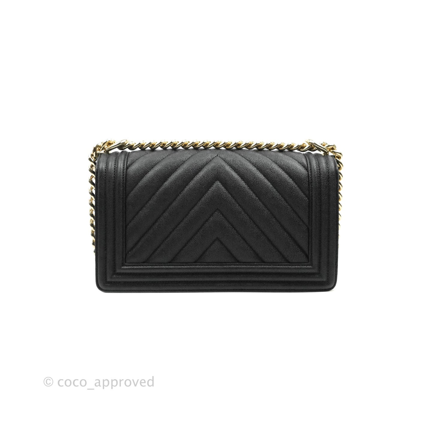 Chanel Chevron Medium Boy Black Grained Calfskin Gold Hardware