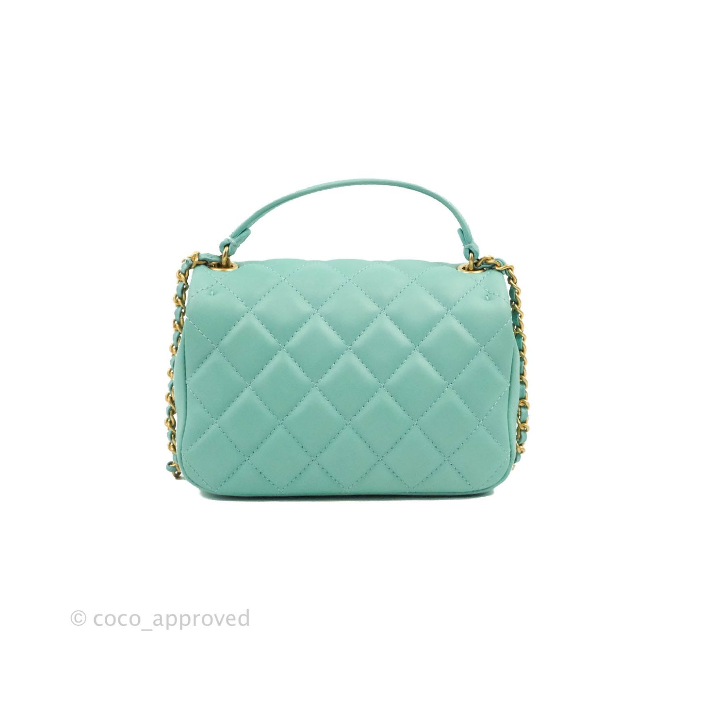 Chanel Quilted Small Day Trip Tiffany Blue Green Lambskin Aged Gold Hardware