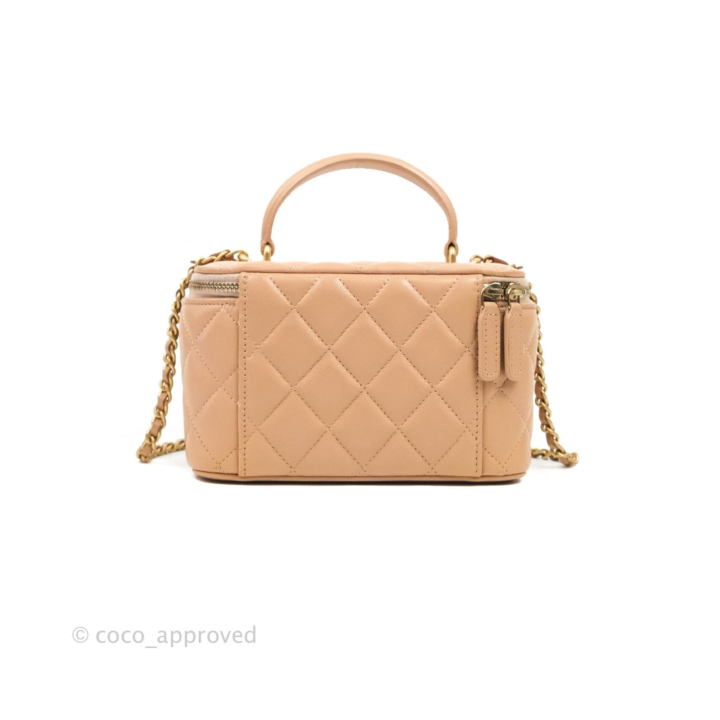 Chanel Vanity Rectangular Top Handle Beige Lambskin Aged Gold Hardware