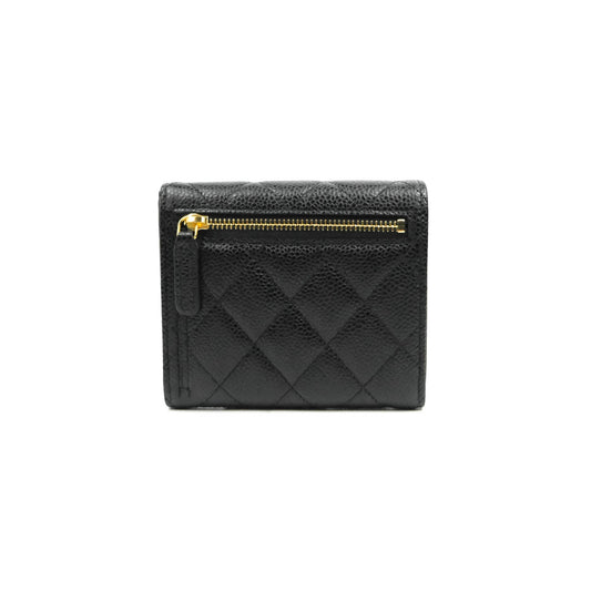 Chanel Classic Flap Wallet Black Caviar Gold Hardware⁣