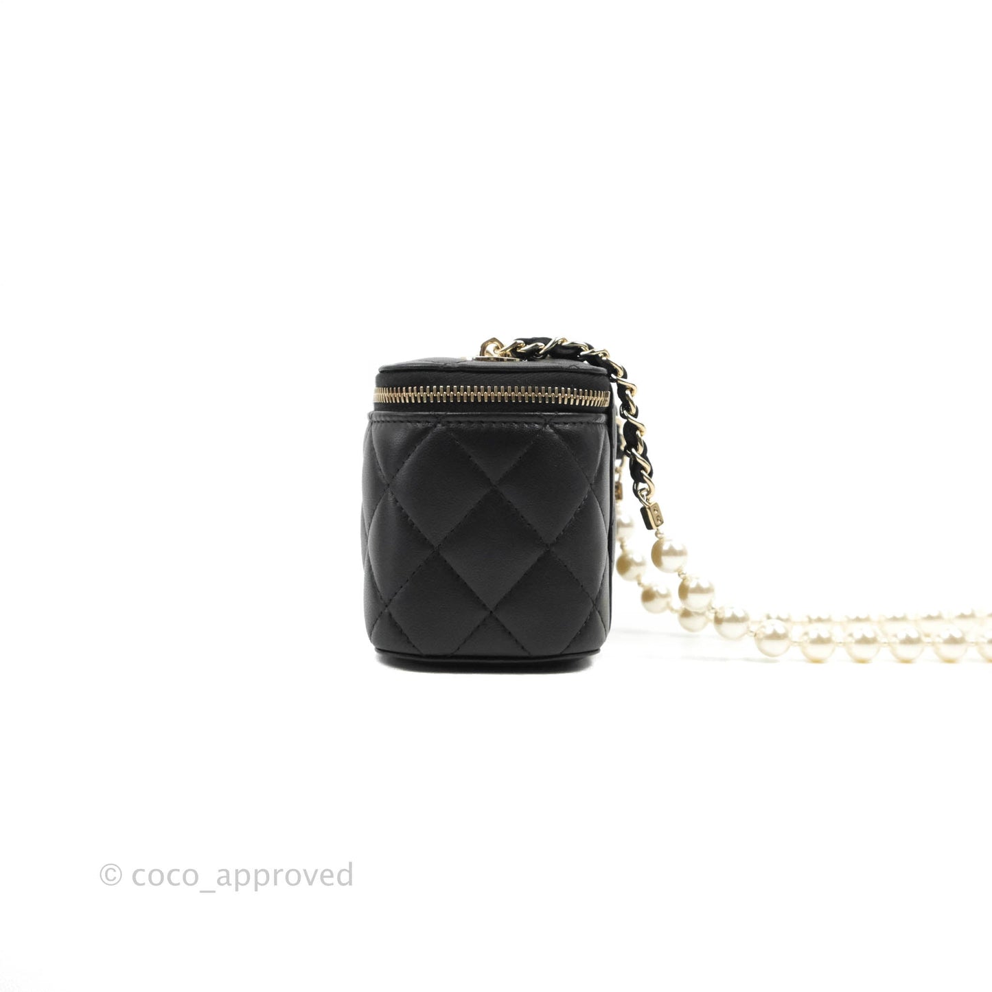 Chanel Mini Vanity With Pearl Chain Black Lambskin Gold Hardware